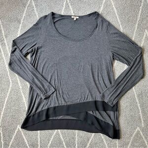 Bordeaux Gray and Black Crisscross Hem Long Sleeve Shirt